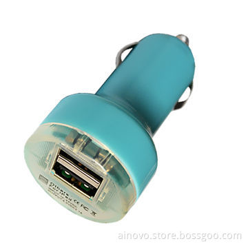 Car battery charger for universal cell phone, 5V output voltage, 2A current, dual USB, real capacity